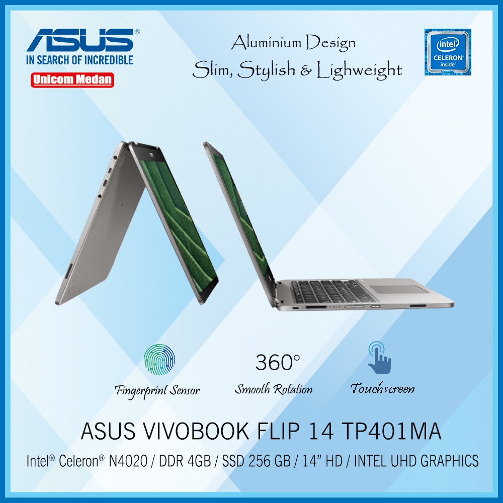 LAPTOP ASUS VIVOBOOK FLIP 14 TP401MA INTEL N4020/ DDR4 4GB/ SSD 256GB/ TOUCHSCREEN/ 360 ROTATION