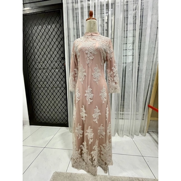 long dress brokat dusty pink
