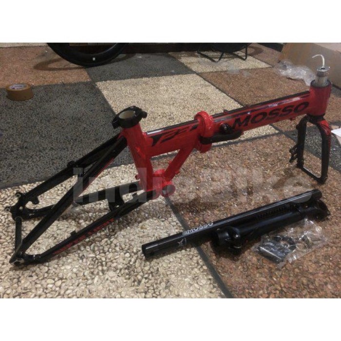 Frame Sepeda lipat MOSSO F3 discbrake 16 inch alloy bisa up grade 349 - Merah hitam