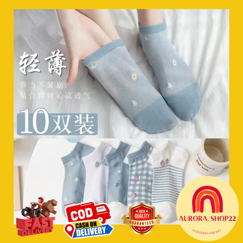 [COD] Kaos Kaki Pendek Wanita Import Motif Strawberry Biru Cute Kaos Kaki Fashion Wanita Import Sematakaki