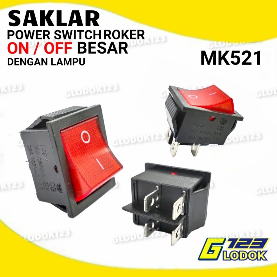 Saklar Power Switch ON OFF Roker Besar 4 Pin Kaki Dengan Lampu