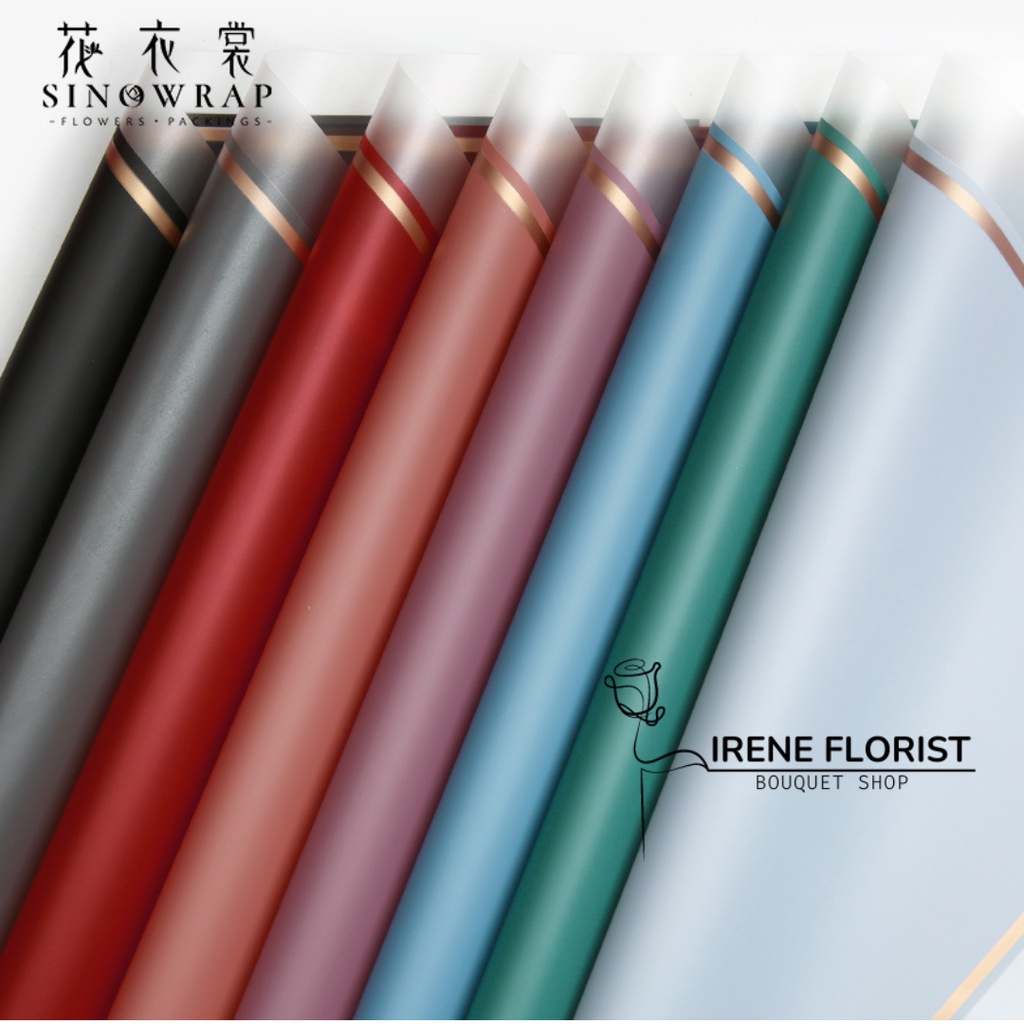 

[5 lembar] Kertas Buket Cellophane Transparan Gold Frame List Wrapping Buket Bunga Per Lembar