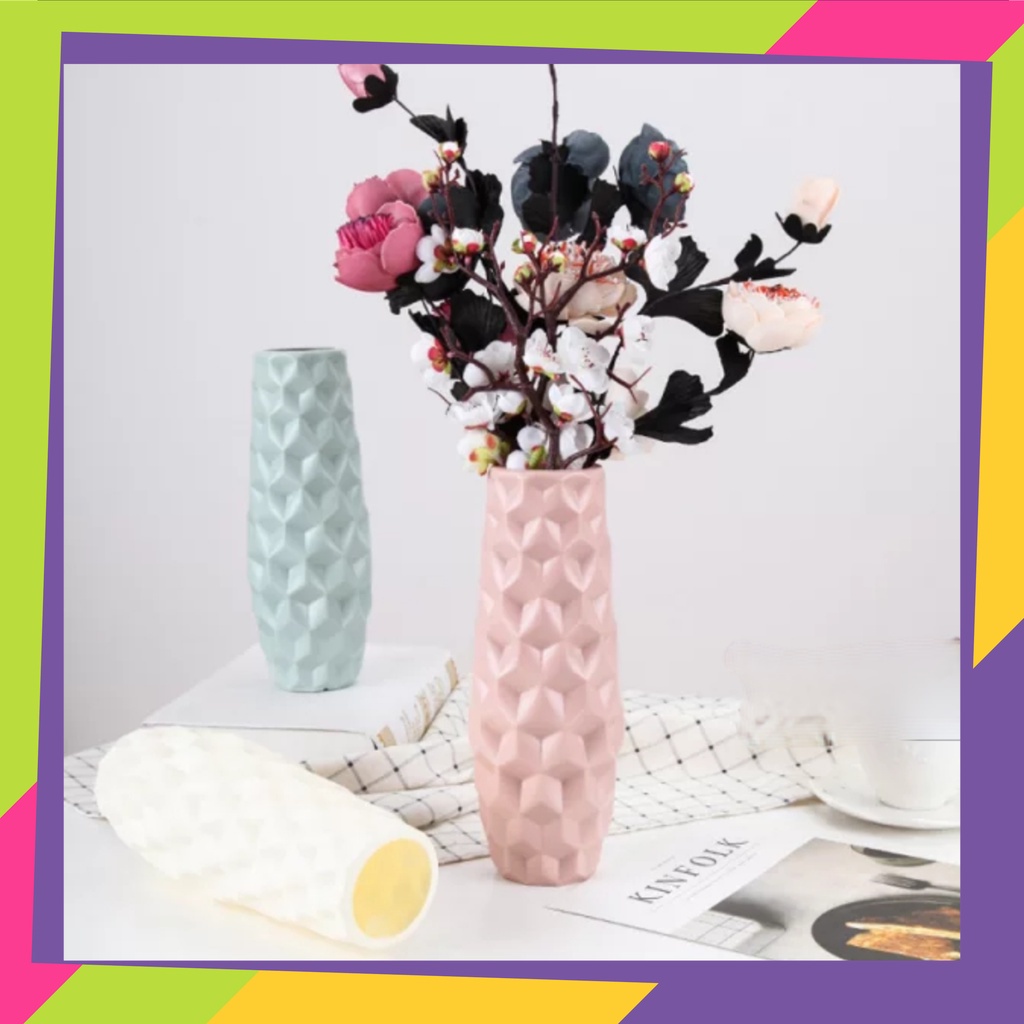 1601D1 / Vas bunga dekorasi bunga hias / Pot bunga plastik motif berlian gaya Nordic / Vas bunga tanaman Artificial