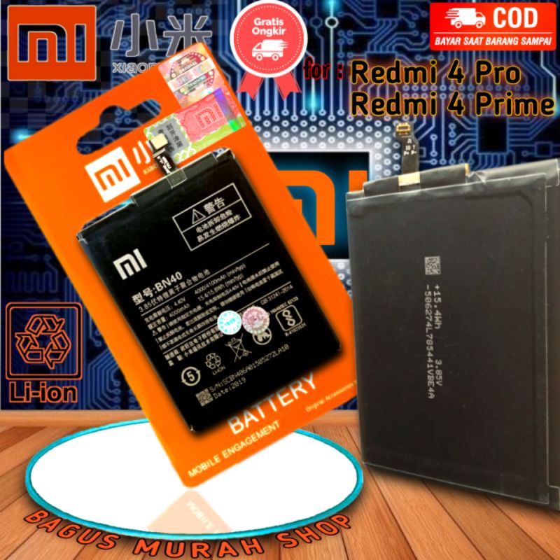 Baterai Batre Redmi 4 Pro / Redmi 4 Prime Original / Battery Redmi 4Pro BN 40 BN40