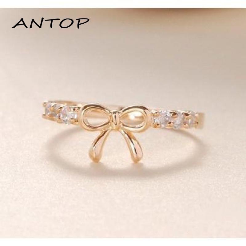 Cincin Korea Emas Cincin titanium Pria Wanita aesthetic keren Desain Pita Aksen Berlian Ring Jewelry ANTOP