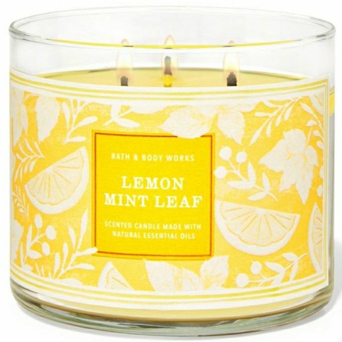 BATH AND BODY WORKS BBW LEMON MINT LEAF 3-WICK SCENTED CANDLE 411 G LILIN WANGI 3 SUMBU UKURAN BESAR PENGHARUM RUANGAN