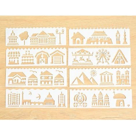 Plastic Stencil 15.5x5.5cm - Houses Theme (8pcs)