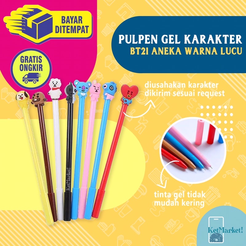 

CUTE GEL PEN BT21 CHARACTERS - Pulpen Aneka Karakter Lucu Army Korea Bangtan Boys BTS Pena Warna