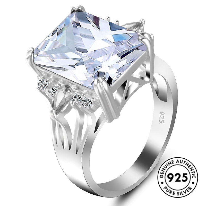 Cincin Sterling Silver 925 Dengan Permata Kotak Warna-Warni Mewah Untuk Wanita