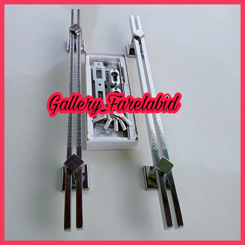 Handle Pintu Rumah Stainless Steel Grafir 80 Cm Set Body Kunci Gagang Pintu Rumah Modern 60 Cm Set Bodi Pelor Pegangan Pintu Kupu Tarung 45 Cm Tarikan Pintu Rumah Utama Minimalis