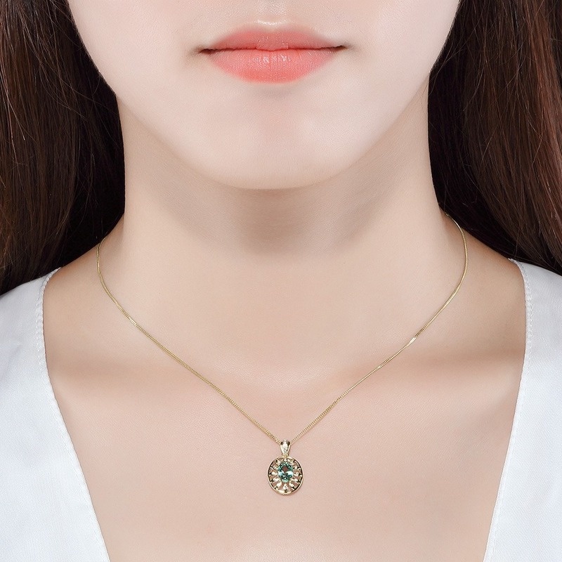 [Ready Stock]Fashion Inlaid Blue and Green Gemstone Pendant Necklace