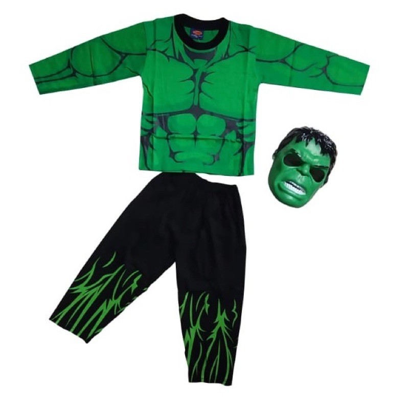 SETELAN ANAK LAKI LAKI BAJU ANAK KOSTUM HULK 2-10 TH GRATIS TOPENG / BAJU HULK LENGAN PANJANG ANAK