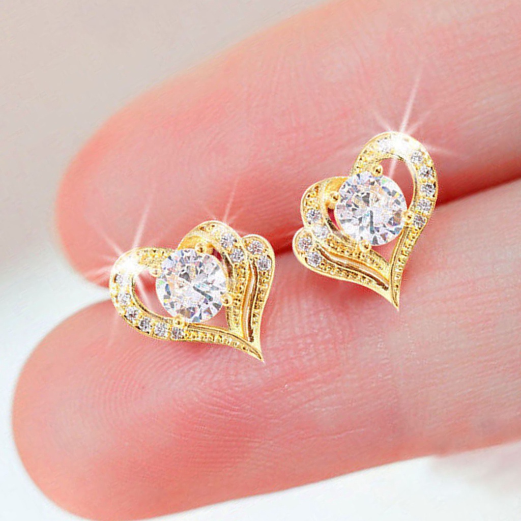 Hu Hu Hu Hu Hu Alat Bantu Pasang Kacamata♡ 1 Pasang Anting Stud Bentuk Hati Bahan Alloy Untuk Wanita