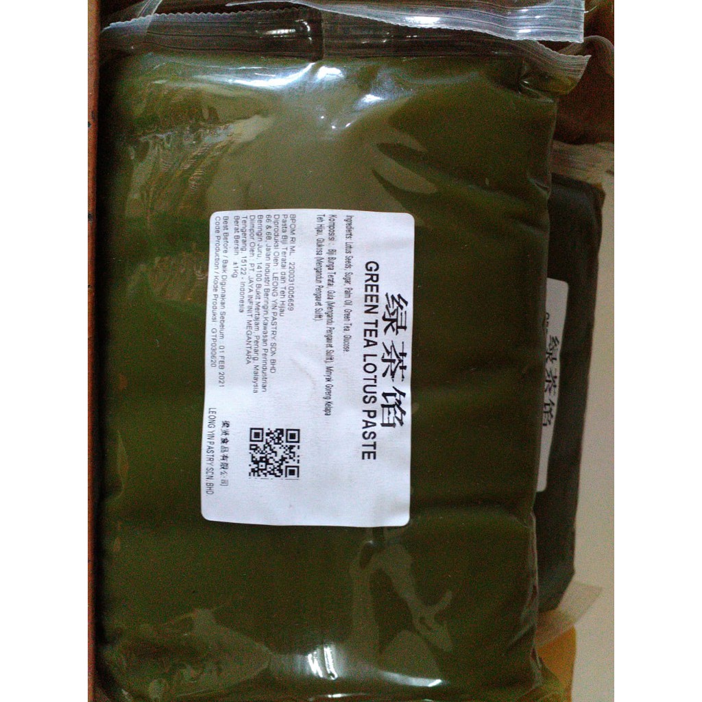 

Isian Moon Cake Kue Bulan Filling Paste Green tea Matcha Leong Yin 1KG Less Sweet