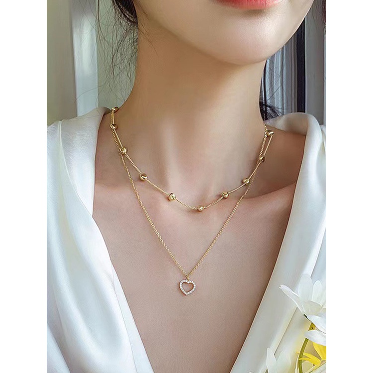 Kalung Rantai Dengan Liontin Hati Bahan Metal Gaya Retro Untuk Wanita