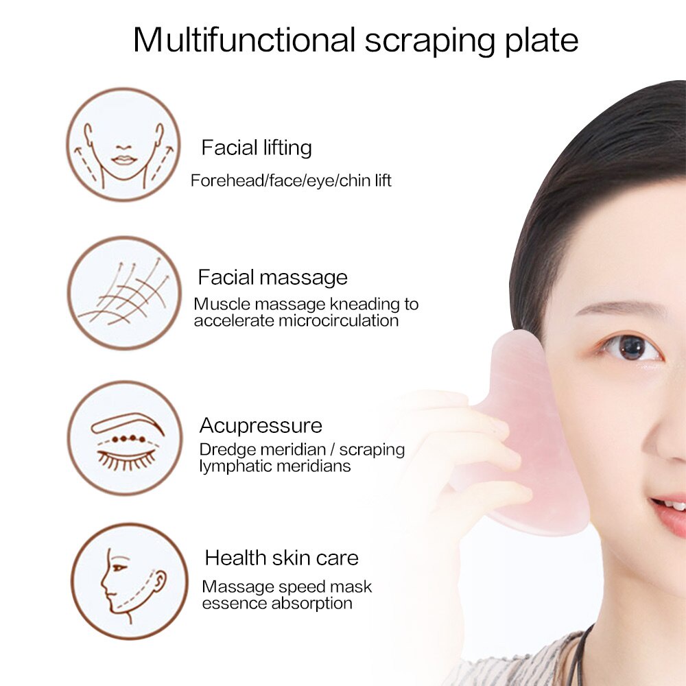 Salorie Gua Sha Board Facial Roller Rose Quartz Pijat Wajah Anti-Aging Akupuntur Scraping Body Massage Pereda Nyeri Alat Kecantikan P-001