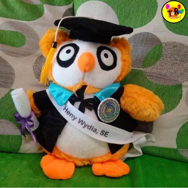 Boneka Wisuda Owl / Burung Hantu Plus Pin dan Bordir Nama 30 cm Murah