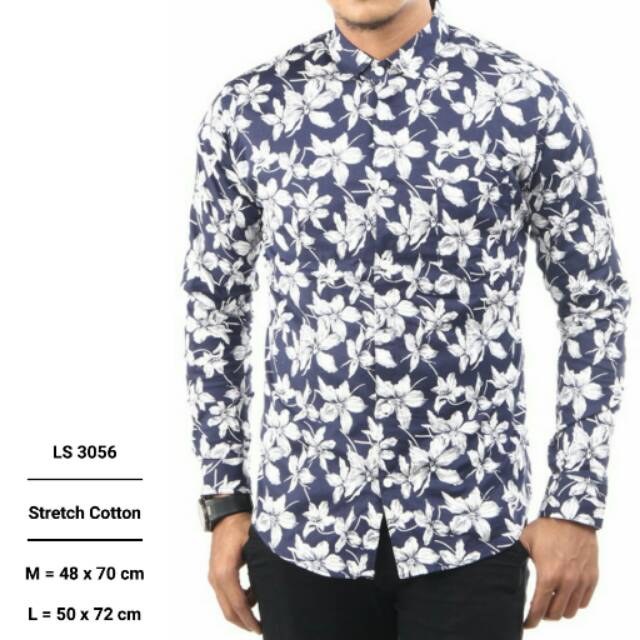 KEMEJA PRIA BAJU COWOK LENGAN PANJANG MOTIF BUNGA BATIK MURAH KEREN GAUL KULIAH KERJA FORMAL CASSUAL