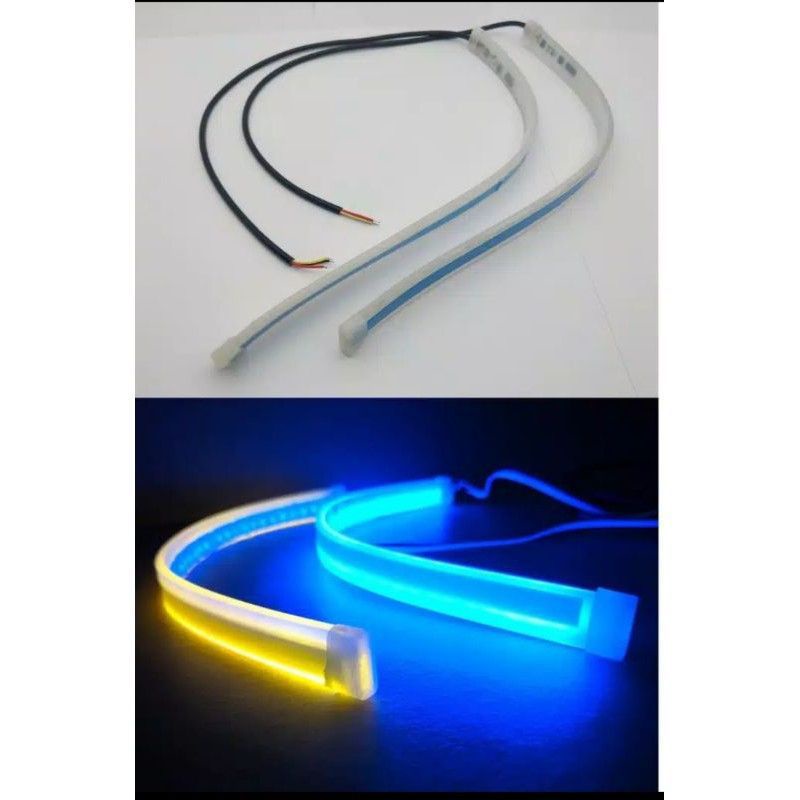 LAMPU ALIS LED SLIM DRL FLEKSIBEL WATERPROOF 12V 30CM 60CM RUNNING 2 MODE 2 WARNA MOTOR MOBIL ANTSHOOP HARGA 2PCS