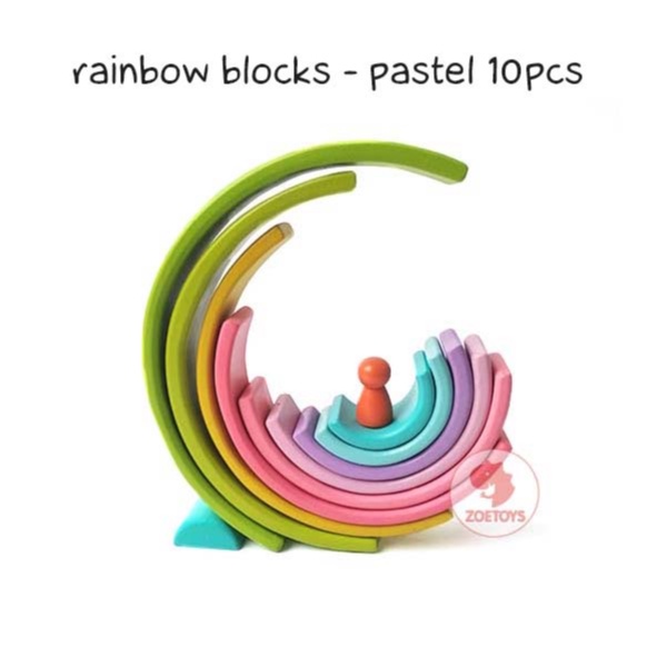 Zoetoys Montessori Rainbow Blocks BIG Size Bright Pastel Natural 10pcs | Mainan Kayu Pelangi Susun Wooden Building Stacking Toy Cari kado Edukasi Natal