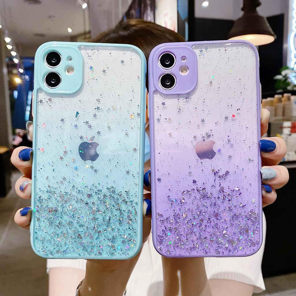 Case Transparan Foil Emas Aksen Untuk iPhone 7 8 Plus Se 2020 X Xs Max Xr 11 Pro Max