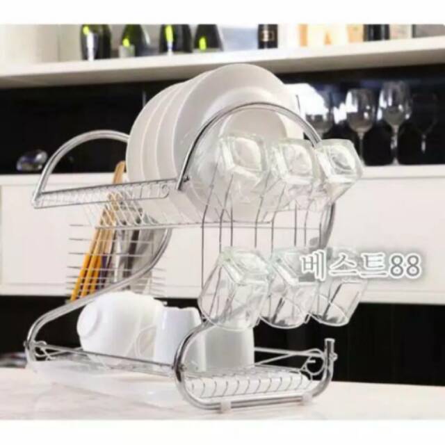 Rak piring tempat gelas 2 susun stainless