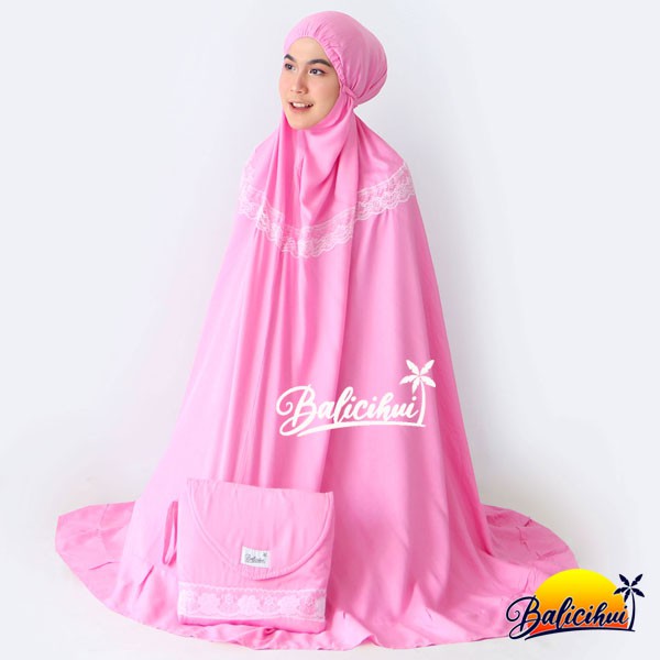 Balicihui Mukena Yasmina Flamingo Pink Polos Mukena Bali Dewasa, Jumbo