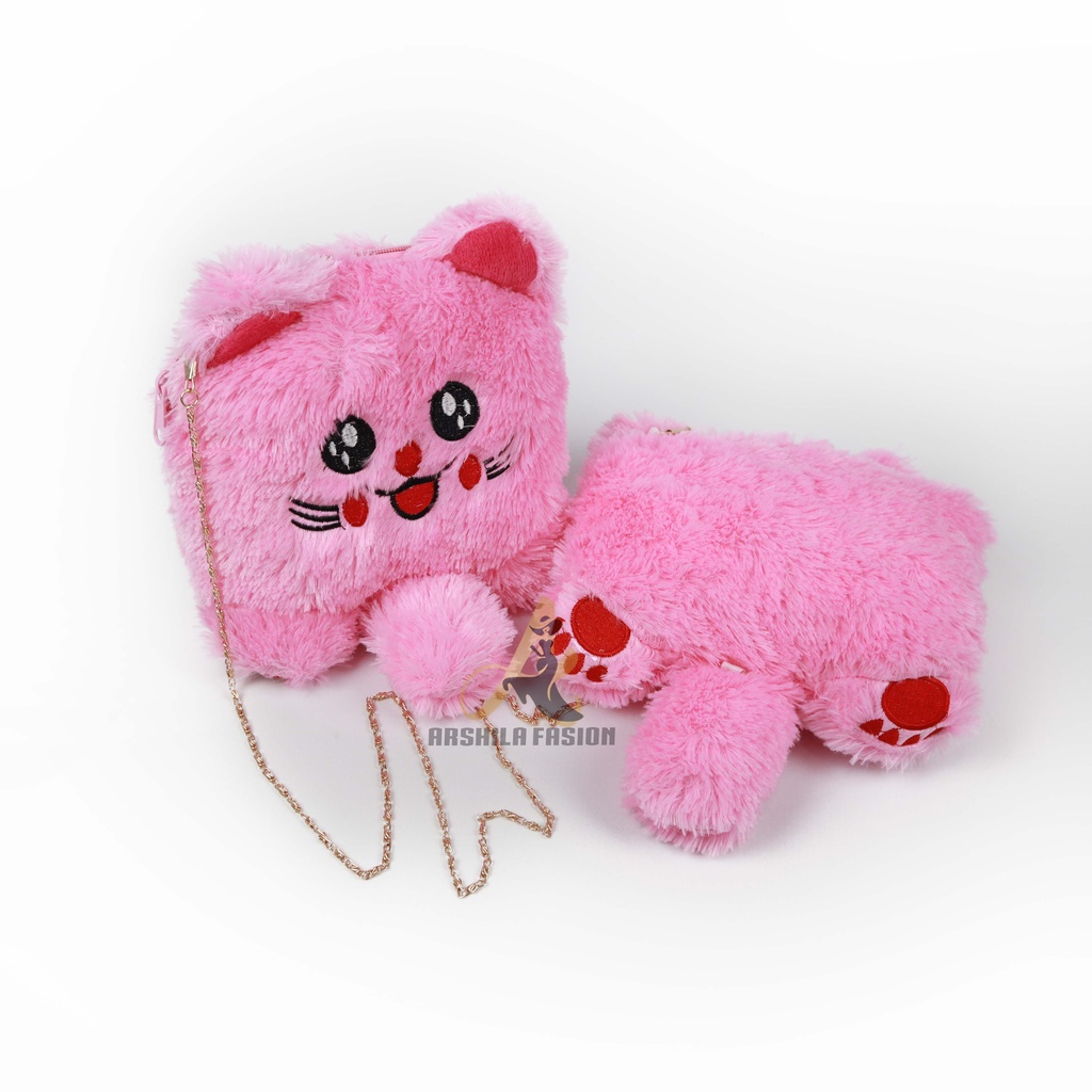 Tas Selempang bulu model Kucing / Selempang bulu lucu / tas boneka /Tas Bulu Boneka