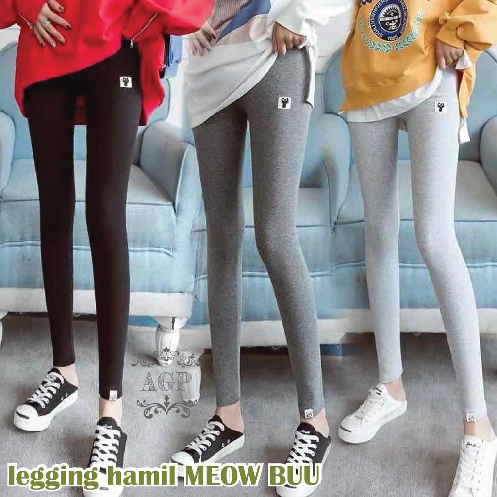 Legging Hamil MEOW BUU / celana hamil jumbo fit to 3L. Pinggang Melar dari 80cm ampe 130cm