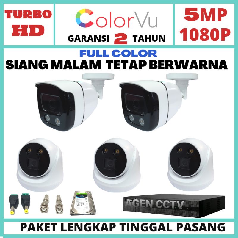 PAKET CCTV COLOR VU 8 CHANNEL 5 KAMERA LENSA 5MP 1080P CHIPSET SONY XMORE TURBO HD