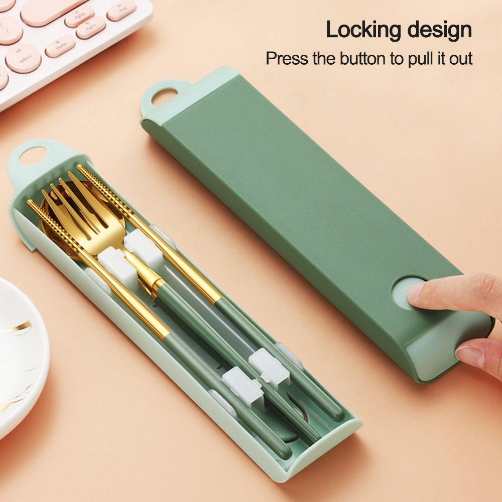 Top Cutlery Set Portable Travel Reusable Dengan Kotak Peralatan Makan