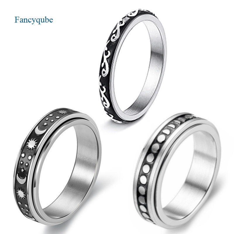 Fancyqube Cincin Spinner Figet Bahan Stainless Steel Anti Stress Untuk Pria Dan Wanita