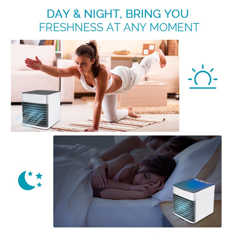 Kipas Cooler Humidifier 3 in 1 / Pendingin Mini  / Mini Air Conditioner with 7 Color LED Light - Bl