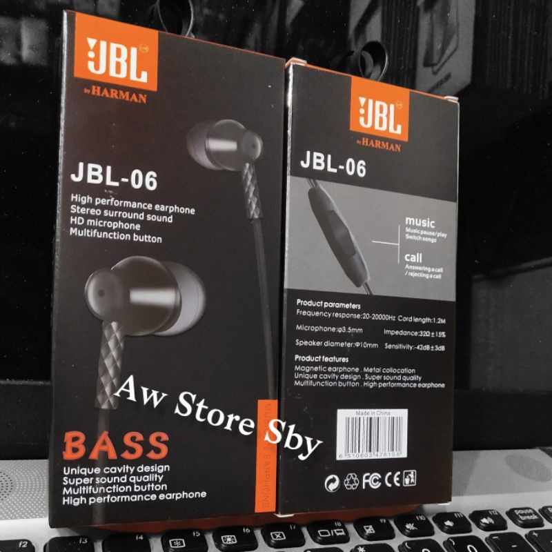 Earphone JBL Super Bass HD Sound Headset JBL Multifuncion Button  [JBL-006]