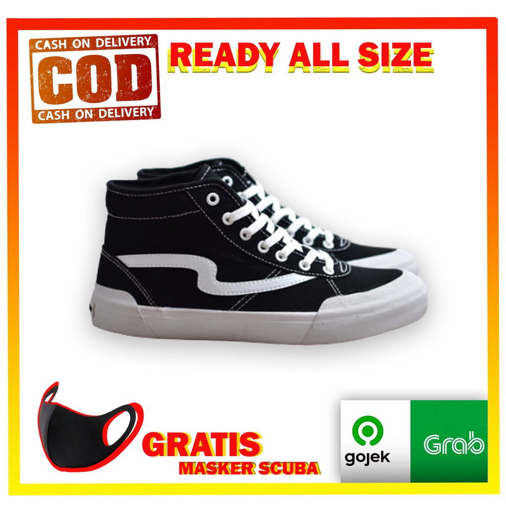 Sepatu PATROBAS IVAN HIGH BLACK AND WHITE Original Sneakers Pria Brand Lokal Official Store