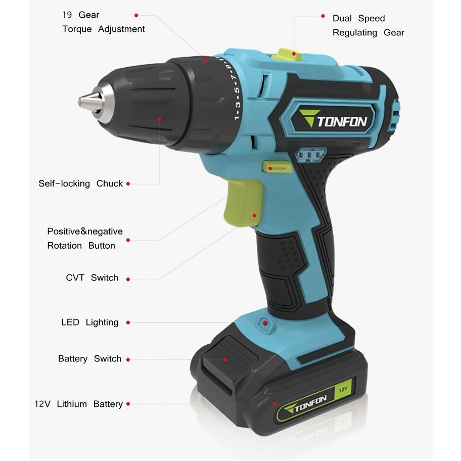 XIAOMI TONFON - 12V Electric Cordless Screwdriver Impact Power Drill