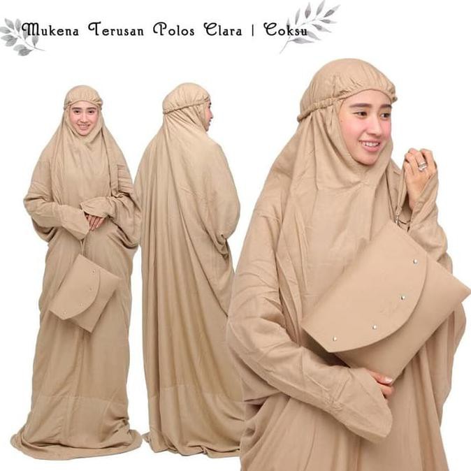 Terbaru Mukena Dewasa Bali Terusan Polos Clara Coklat Susu