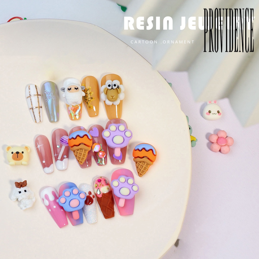 20pcs Charms 3D Bentuk Kartun Bahan Resin Tahan Air Untuk Dekorasi Nail Art