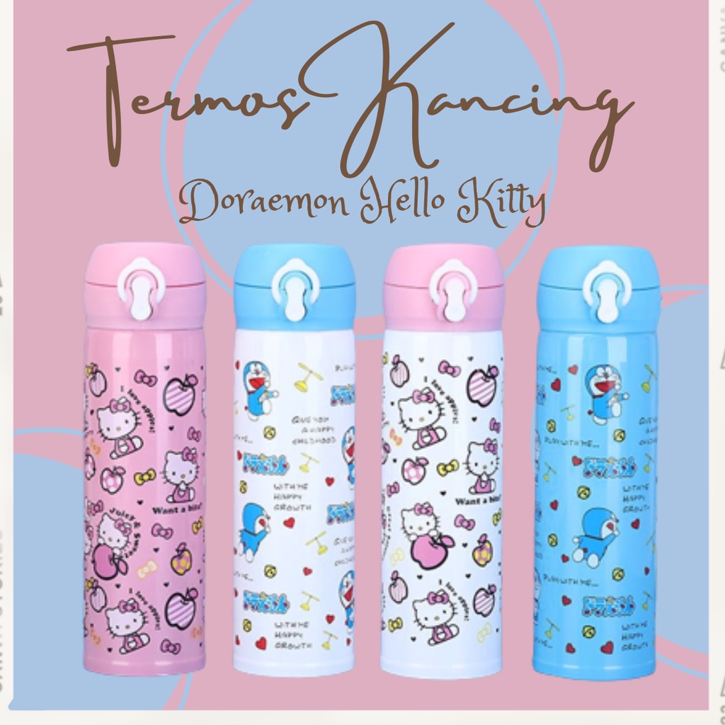 Mikusoo Termos Tumbler Tutup Kancing 450 ml Botol Air Minum Tahan Panas Dingin Karakter Hello Kitty Doraemon