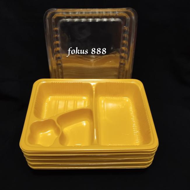 Model terbaru ¯➢ mika bento sekat 4,kotak nasi,tray bento warna kuning q1 - Putih KIRIM HARI INI