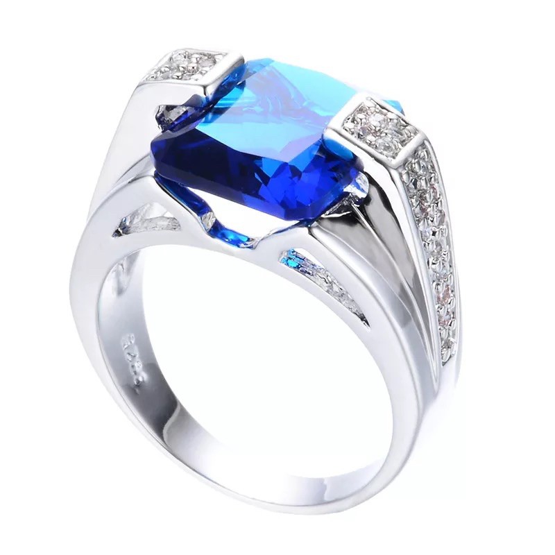 Cincin Pria Perak Batu King Safir Elegan Minimalis High Quality