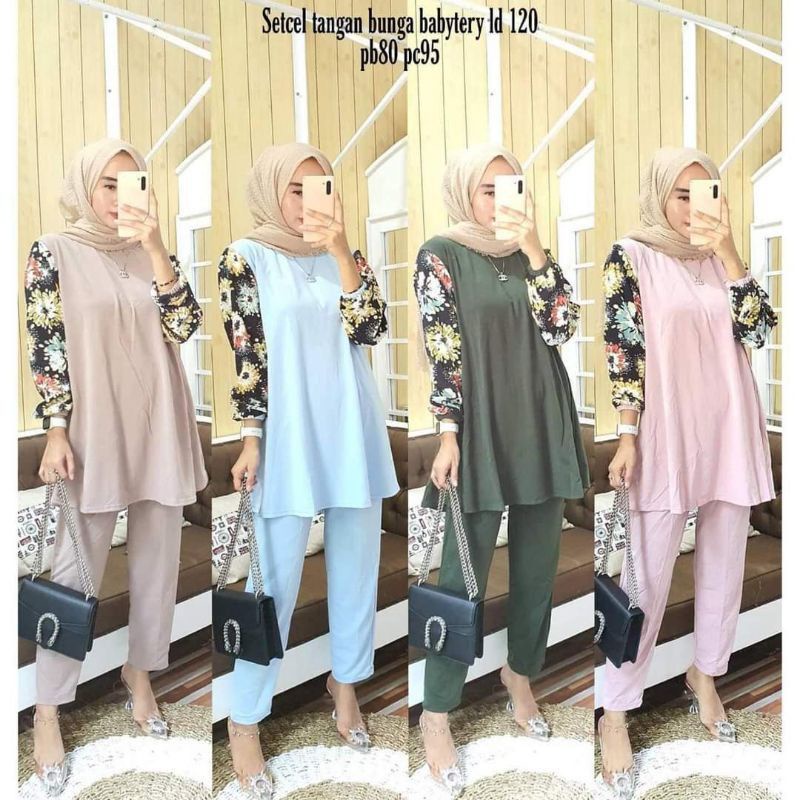 SETCEL VOXY // SET TUNIK CELANA LENGAN BUNGA PREMIUM ORIGINAL TERMURAH