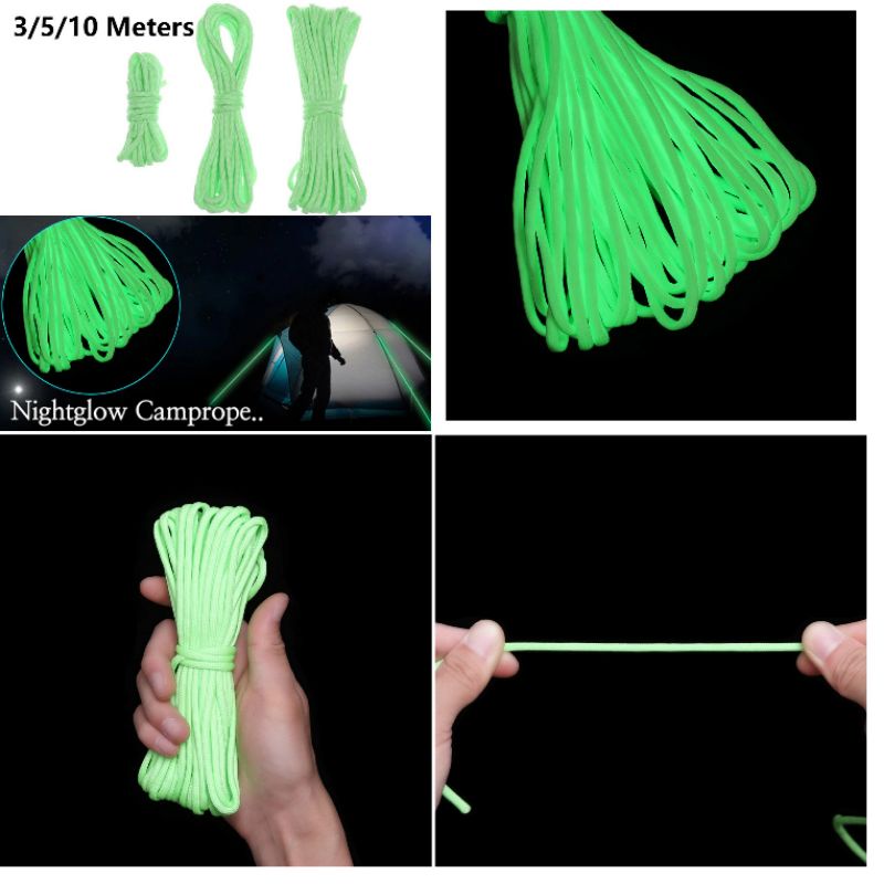 Tali Paracord camping 7 core 4mm 10meter Glow in the dark -Green