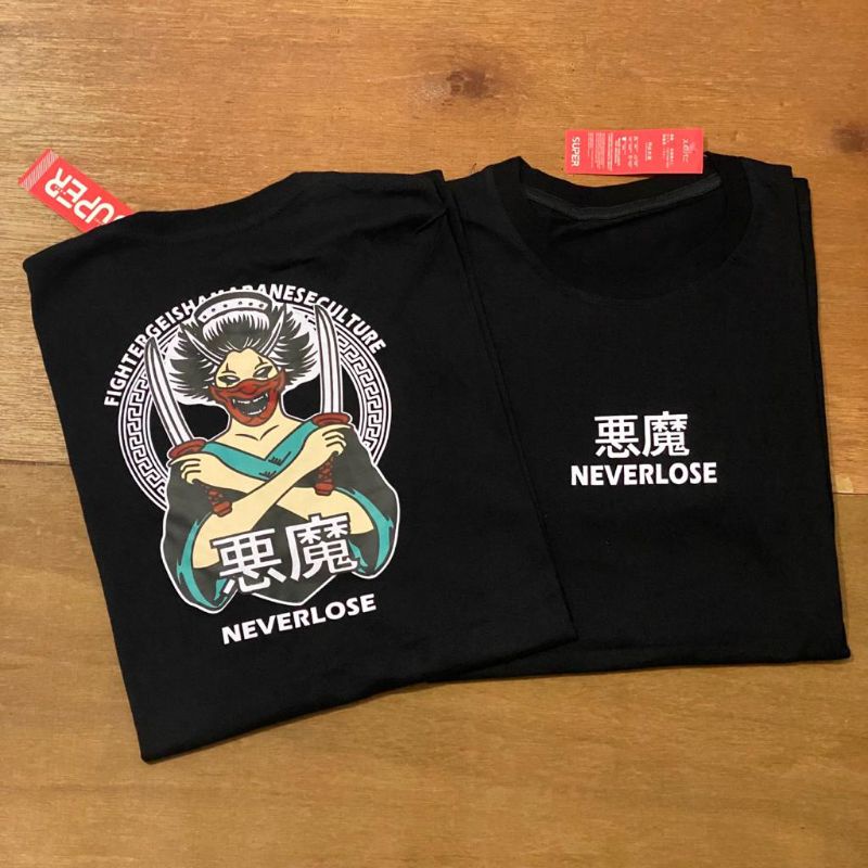 Makmoer.id kaos pria kaos distro kaos hitam kaos lengan pendek atasan casual pria never lose ture