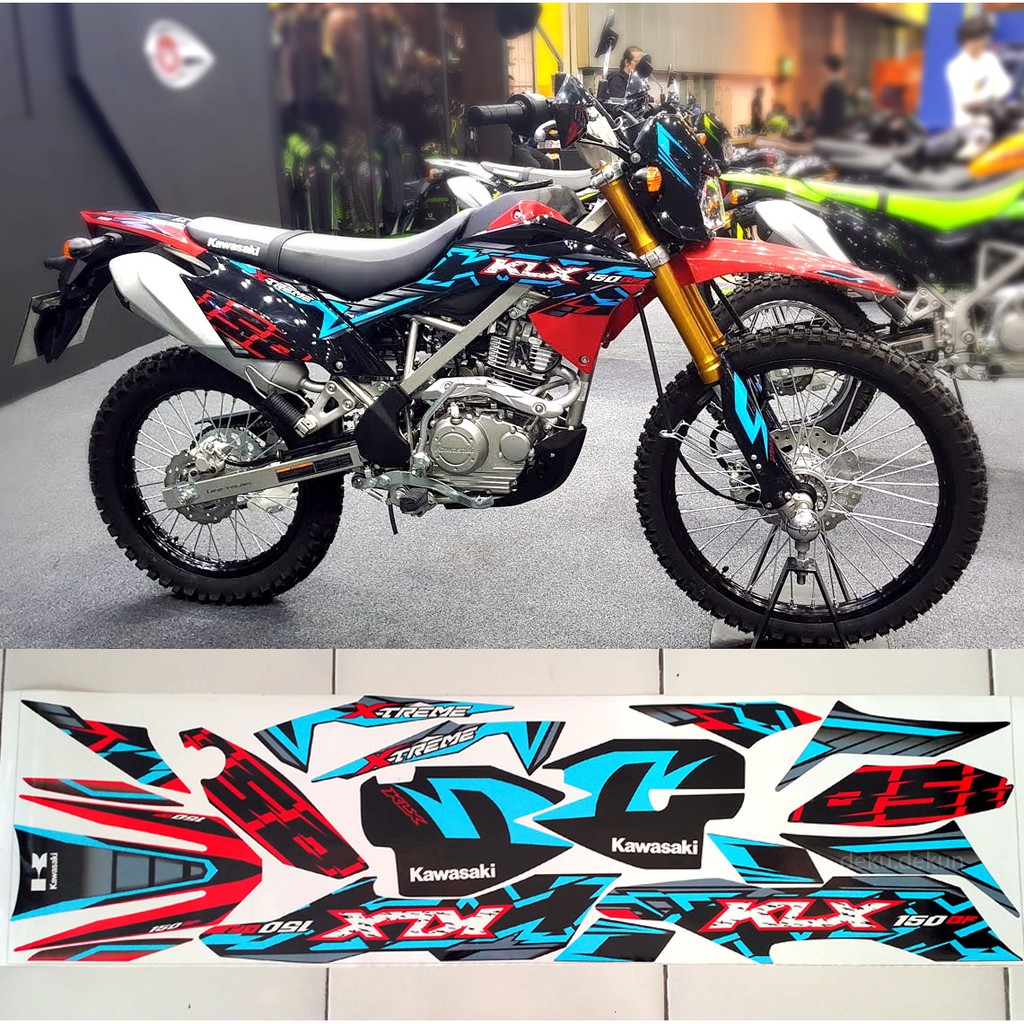 Jual Stiker Striping Kawasaki KLX 150 BF 2018 SE Extreme Merah Biru Indonesia Shopee Indonesia