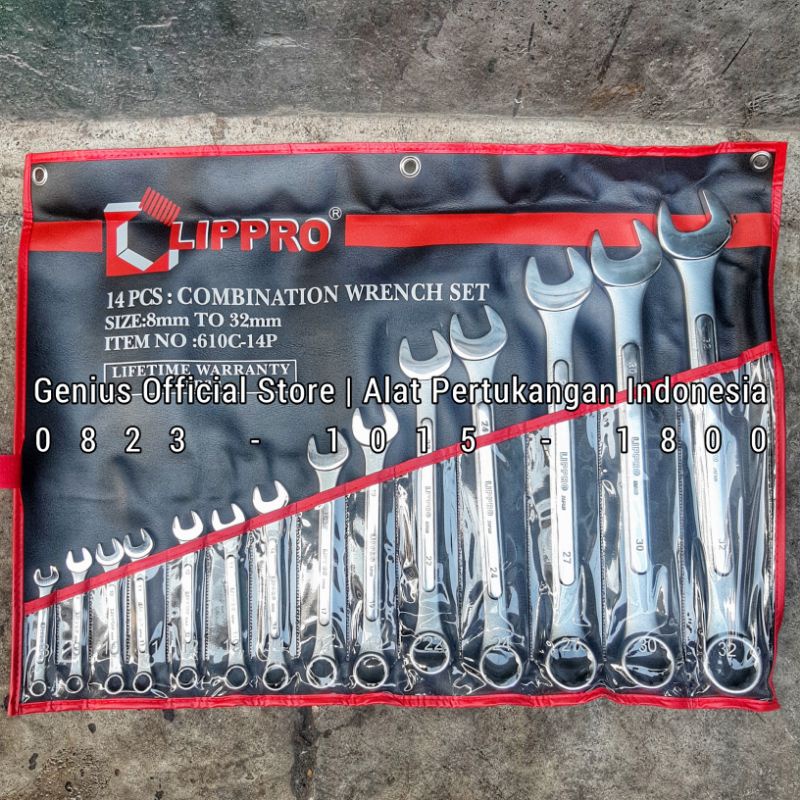 KUNCI RING PAS SET 8-32 & 8-24 MM LIPPRO 610C-14P KOMBINASI 14 PCS COMBINATION