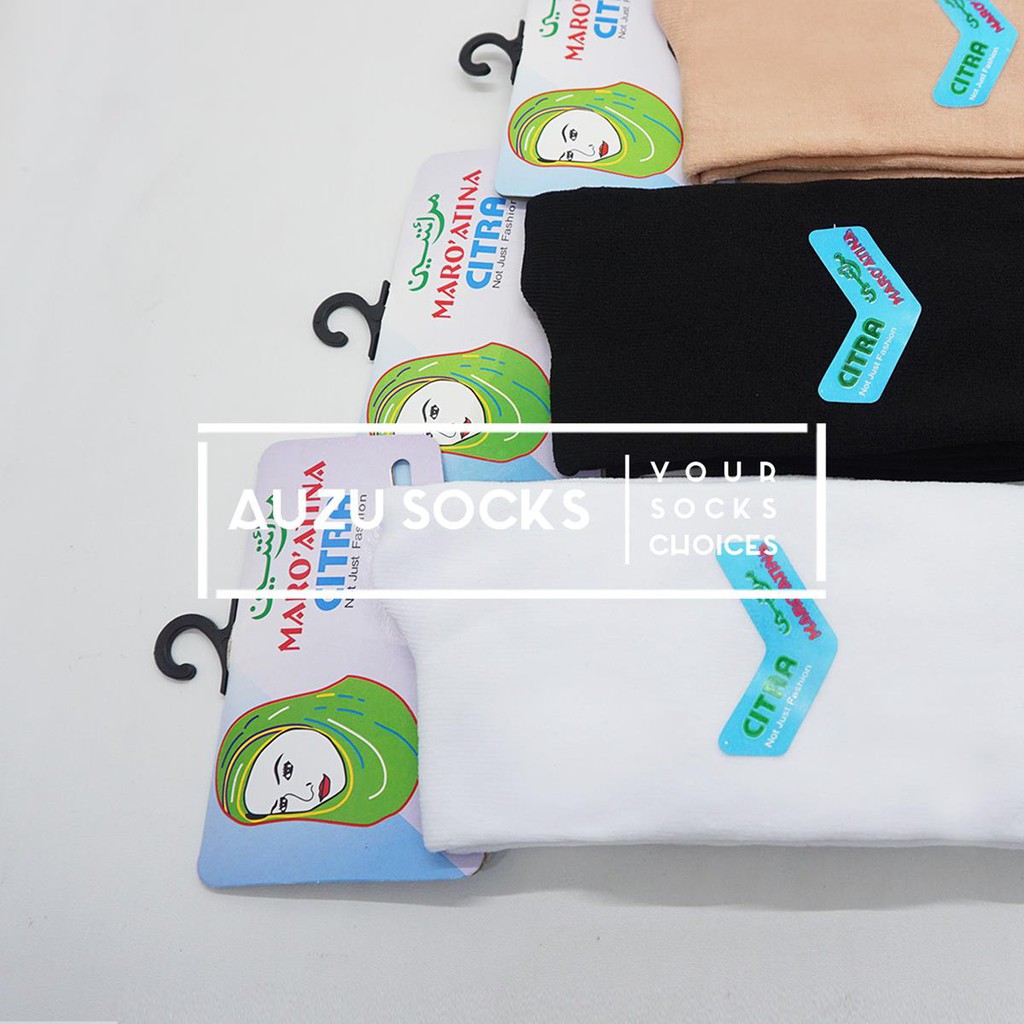 Kaos Kaki Wanita Muslimah Panjang Selutut warna cream putih hitam-4