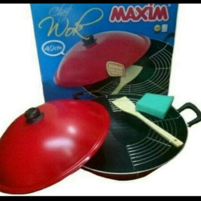 ] maxim wok wajan penggorengan teflon 40 cm dengan tutup dan saringan