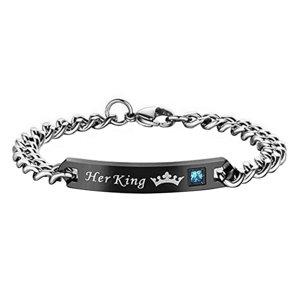 Hu Hu Hu Hu Hu Alat Bantu Pasang Kacamata♡ Gelang Tangan Titanium Steel Motif Tulisan Her Beast King His Beauty Queen Untuk Pasanganpriawanita