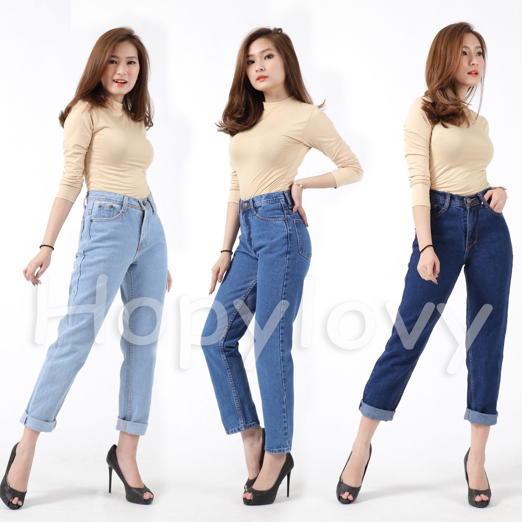 HOPYLOVY - Celana Wanita Plain Boyfriend Jeans BF Promo